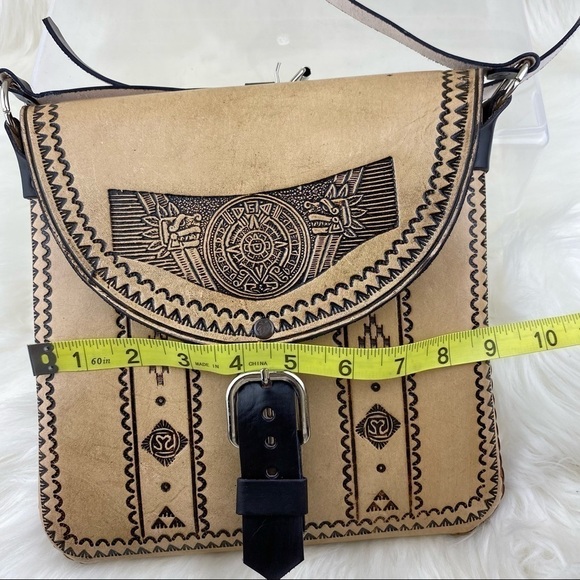 NEW RAW LEATHER MEXICAN CROSSBODY BAG - Picture 10 of 14